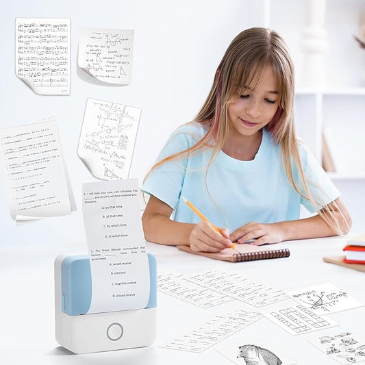 Mini Pocket Printer - Inkless Sticker Printer, Compatible with iOS + Android for Study Notes, Memo, Fun, Work, Journal