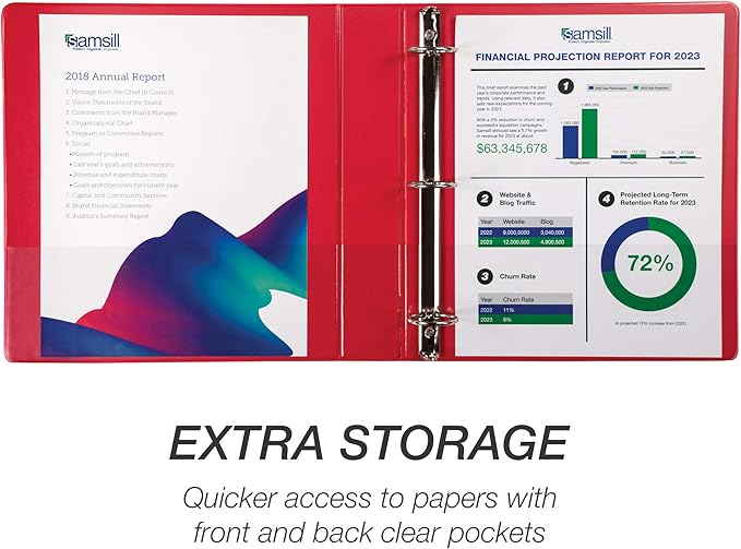 Samsill Durable 1.5 Inch Binder, Made in the USA, Round Ring Customizable Clear View Binder, Red, 4 Pack (MP48453)