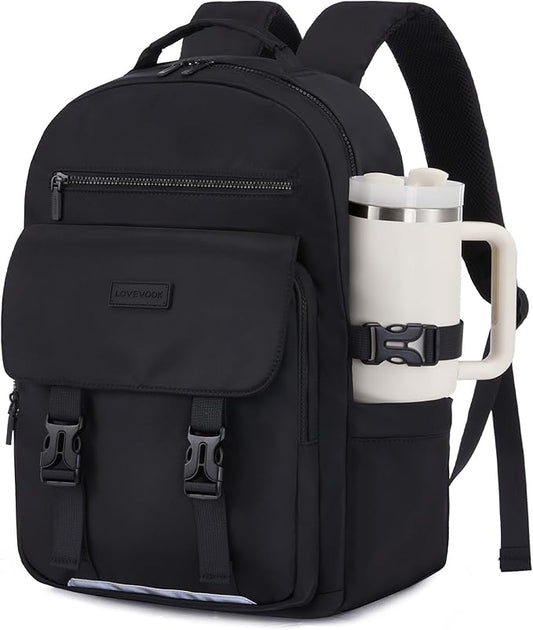 LOVEVOOK School Backpack for Teen Girls，Casual School Backpack 14-18 Teenage 15.6 Inch Laptop Bookbag, Cute Big Student Laptop Backpack for College Women Middle High School Travel Daypack, black