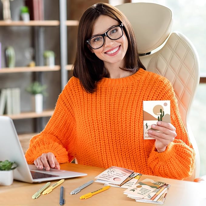 Mooliwe 12 Set/24 Pcs Positive Affirmation Gift Set Gratitude Notebooks with Pens Small Bags Motivational Encouragement Notepads Daily Affirmations Journal for Women Stress Relief Self Care(Rainbow)