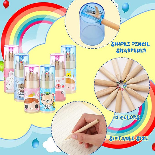 Fumete 100 Pack Cute Pencils Mini Drawing Colored Pencils Bulk for Kids with Sharpener Portable Color in Tube Party Favors Gift for Classroom School Supplies, 12 Colors