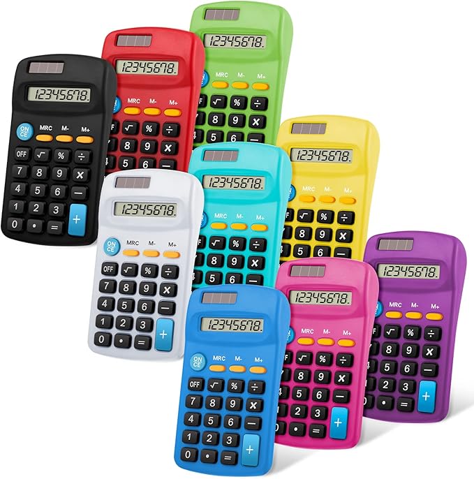 Pocket Size Student Function Calculator Basic Solar Battery Calculator Bulk Mini Colorful Calculator for Student Kids School Home Office Desktop Accounting Tools(9 Pieces)