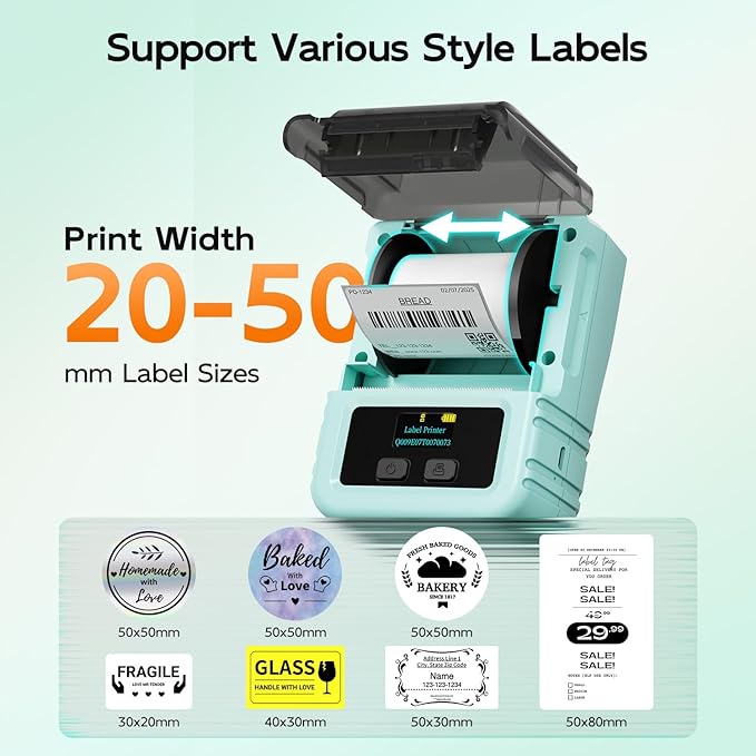 Phomemo M120 Label Maker Machine with Tape, 2 Inch Bluetooth Label Printer for Small Bussiness, Office, Home, School, Barcode Label Maker with Versatile App with 1000+Icons and 100 Fonts, Green