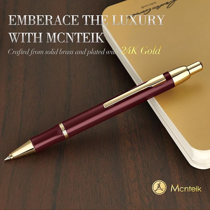 Red Gel Pen With 24K Gold Finish, Fine lacquer work, Fancy Men's And Women's Gift Set, Professional, ADMOK Black Refill, Smooth Writing, Executive, Commercial, Click, Nice Retractable Pens