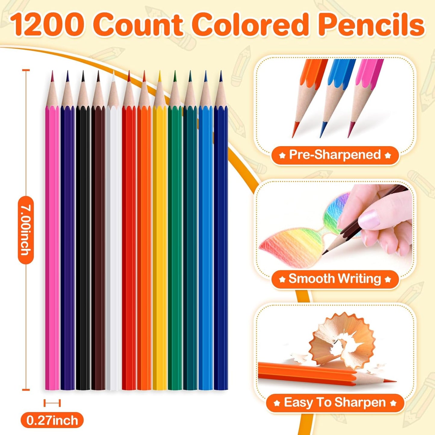 Shemira 100 Pack (1200 Count) Colored Pencils Bulk Set for Kids, Pre-sharpened Coloring Pencil in 12 Colors, Erasable Color Pencils', School Supplies for Kids Teachers, Back to School Supplies