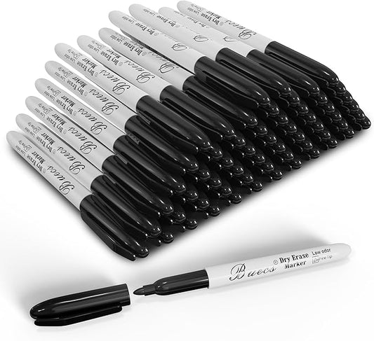 Black Dry Erase Markers, Low-Odor, 60 Count, Fine Point, Perfect for Writing on Whiteboards, Dry-Erase Boards, Glass, School Office Supplies