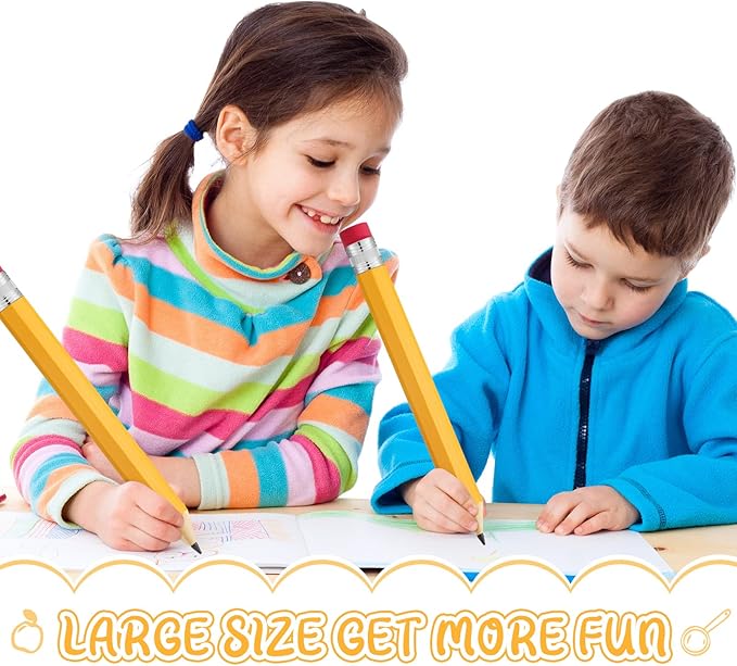 Leinuosen 6 Pcs Wooden Jumbo Pencils for Prop Gift Decor 14 Inch Giant Big Large Funny Novelty Comically Yellow Pencil with Eraser for School Office Party Favors