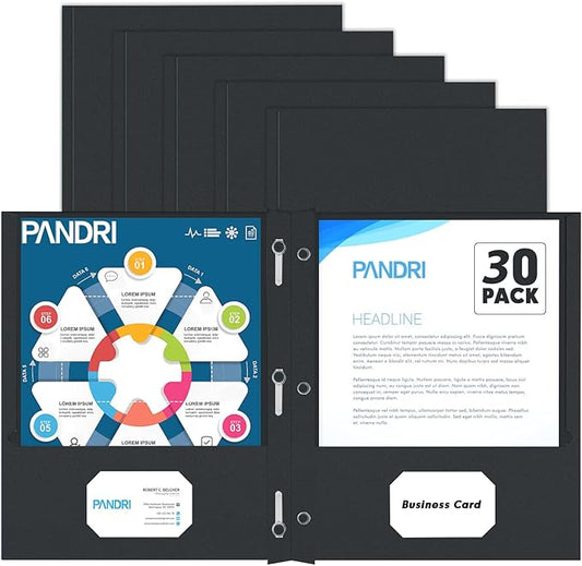 Two Pocket Folders, PANDRI 30 Pack Two Pocket Folders with Prongs, 3 Prong Folders Designed for Office and Classroom, Letter Size Black