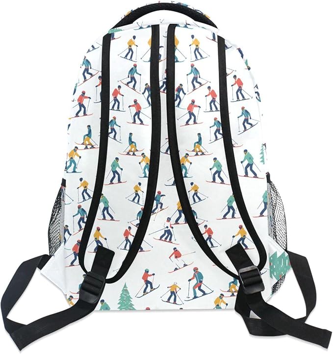 Winter Sports Skiers Backpack for School Student Laptop Travel School Bag for Boys Girls Daypack