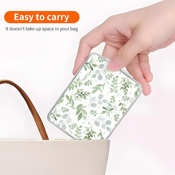 Compact Pocket Mirror, Cute Travel Mini Mirror with Magnification, Foldable Double-Sided Portable Cosmetic Mirror for Men, Women Spring Green Leaf
