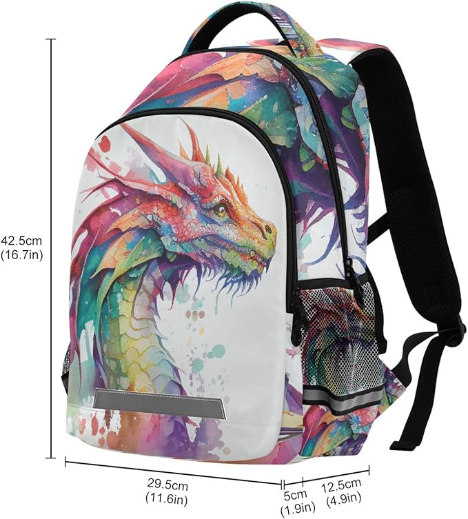Watercolor Dragon Backpack for Boys Girls Elementary School Bag Kids Bookbag Travel Rucksack