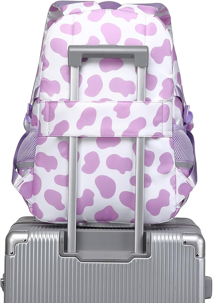 abshoo Big Student Laptop Backpack For College Women Middle High School Teen Girls Bookbag Travel Daypack (Cow Print Purple)