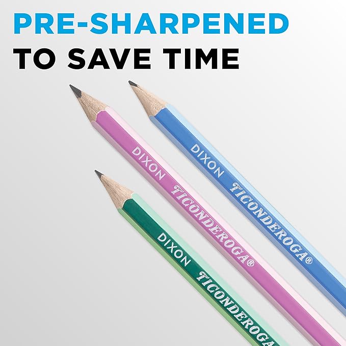 Ticonderoga® Striped Wood Pencils, 2 Soft Lead, Assorted Colors, Pack of 20