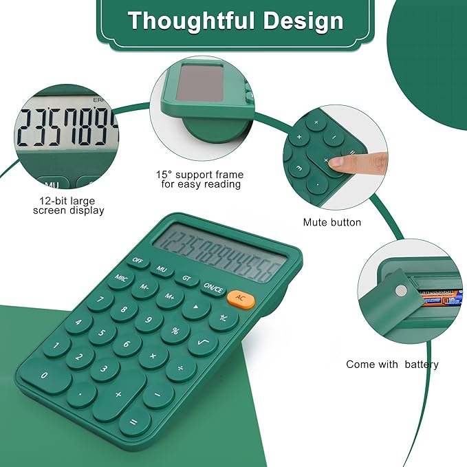 Standard Calculator 12 Digit,6.2 * 4.2in Desktop Large Display and Buttons,Calculator with Large LCD Display for Office,School, Home & Business Use,Automatic Sleep,15 °Tilt Screen