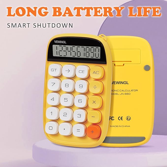 VEWINGL Mechanical Switch Calculator, 10 Digit LCD Display and Buttons, Great for Everyday Life and Basic Office Work, with Battery