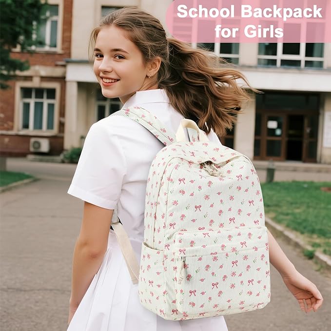School Backpack for Teens Large Corduroy Bookbag Lightweight 15.6 inch Laptop Bag for Girls Women Casual High School College