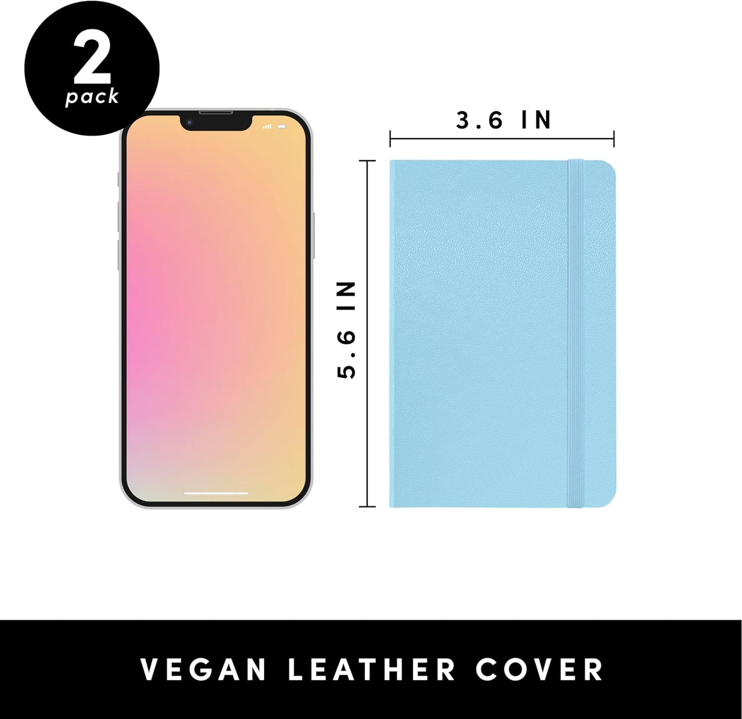 PAPERAGE Lined Pocket Journal Notebook, 2 Pack, (Light Blue), 160 Pages, Small Notebook, 3.6 inches x 5.6 inches - 100 GSM Thick Paper, Hardcover