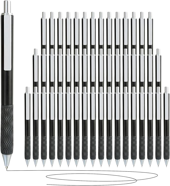 Black Gel Pens, 50 Pack Black Pens Bulk 0.5mm Black ink Fine Tip Pen, Smooth Writing, Click Gel Ink Roller Ball Pen for Office, nurses, families, and school diaries