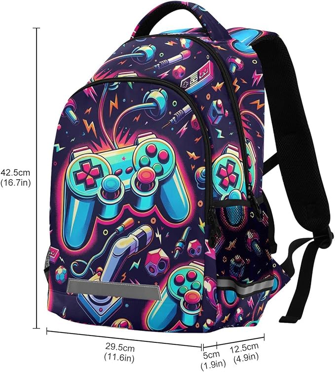 Bright Video Game Joystick Backpack for Boys Girls Elementary School Bag Kids Bookbag Travel Rucksack