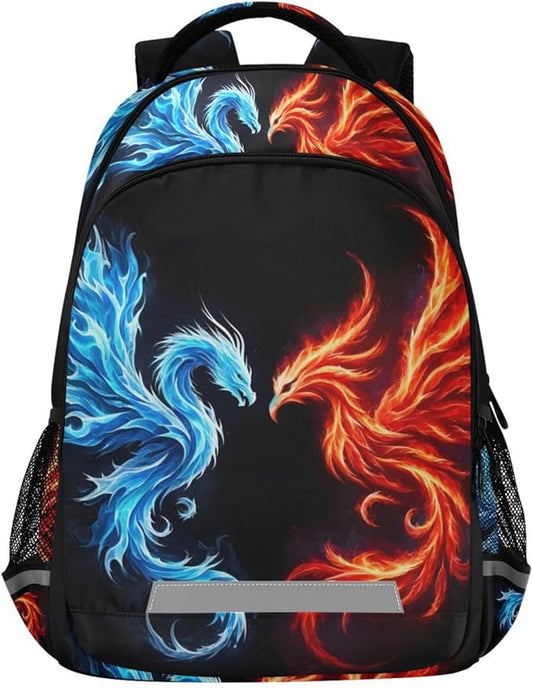Dragon Phoenix Backpack for Boys Girls Elementary School Bag Kids Bookbag Travel Rucksack