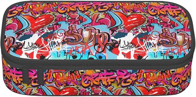 Graffiti Wall, Hip Hop Art Large Pencil Case With Zipper Compartments Stationery Pencil Bag For Kids Teens Students School Supplies