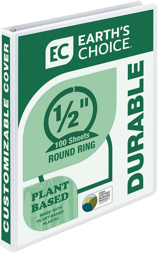 Samsill Plant-Based 0.5 Inch Durable Round Ring, Made in USA, View Binder, Eco-Friendly, USDA Certified Biobased, Single, White