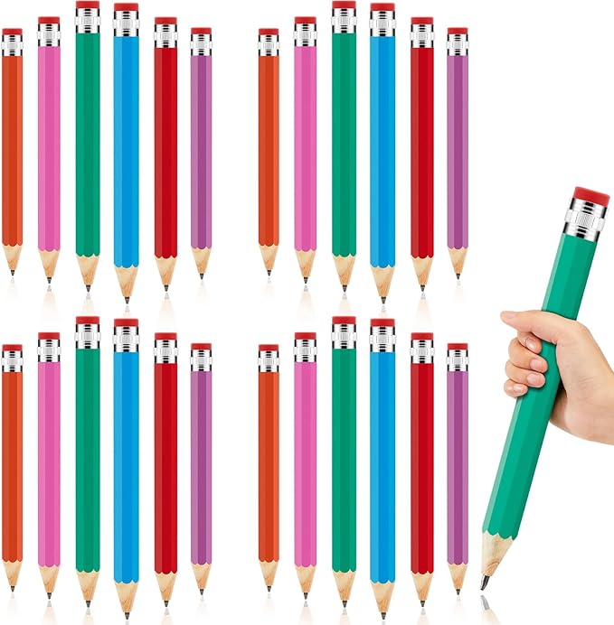 Lewtemi 24 Pcs Wooden Jumbo Pencils 14 Inch Funny Big Large Novelty Pencil Wood Cool Giant Pencil for Kids Home School Office Halloween Christmas Party Prop Gift Decor Toy, 6 Colors