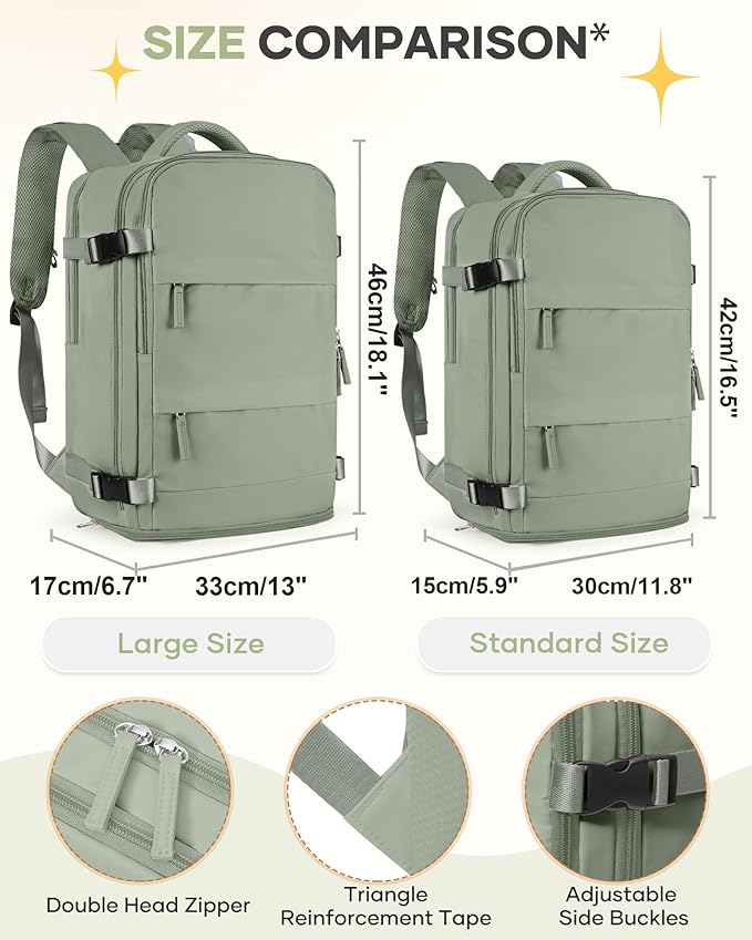 Large Travel Backpack For Women Men Airline Approved Carry On Backpack Flight Approved Waterproof Sports Luggage Backpack Casual Daypack Small Hiking Backpacks Grey Green