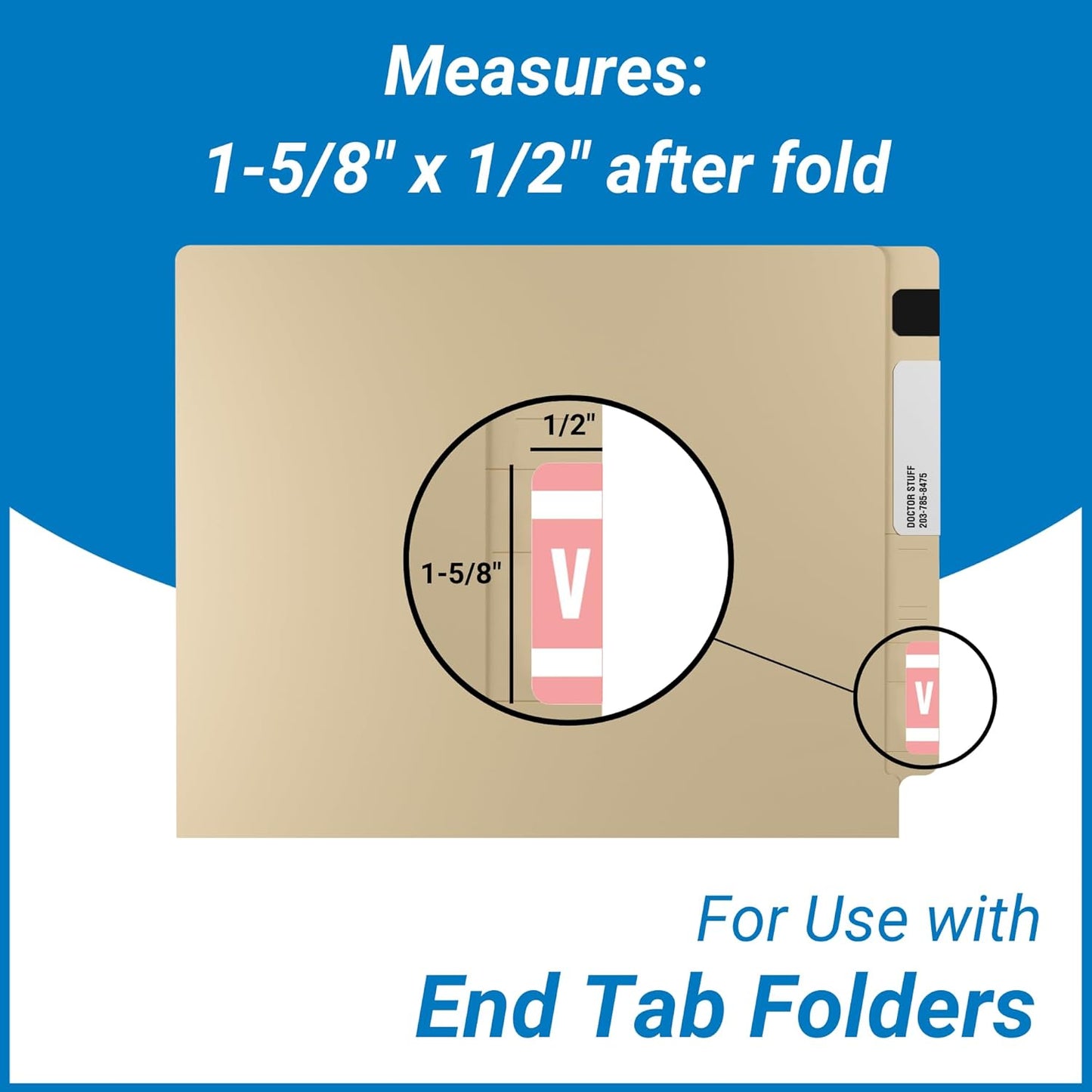 Doctor Stuff - File Folder Labels, Alphabet Letter V, Compatible with Smead Alpha Z Acc/ACCS - SMSM Series Alpha Stickers Pink, 1-5/8" x 1”, 250/Roll