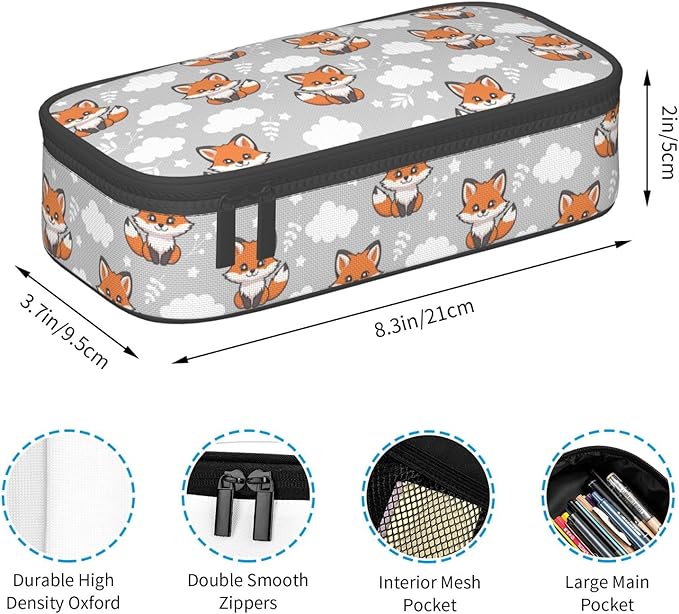 Cute Baby Fox Large Pencil Case With Zipper Compartments Stationery Pencil Bag For Kids Teens Students School Supplies