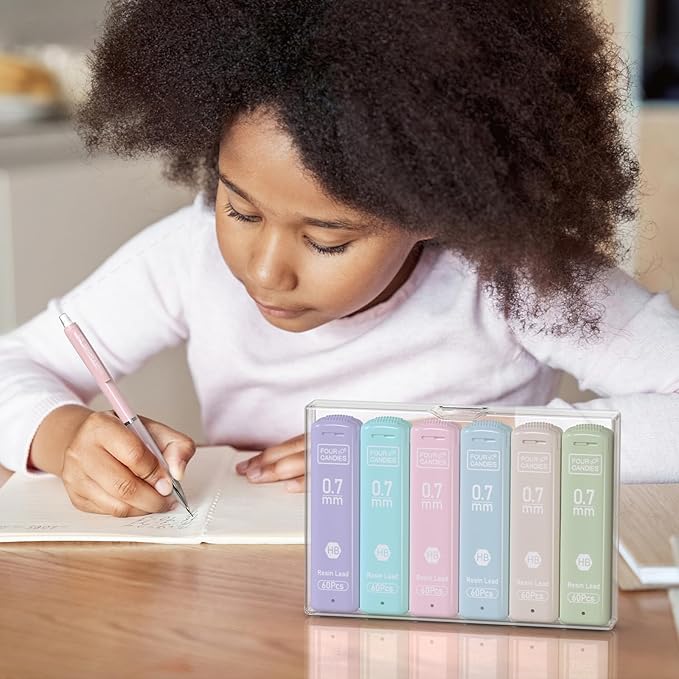 Four Candies 0.5/0.7mm Lead Refills in Case, Pack of 720 PCS Black HB #2 Break Resistant Mechanical Pencil Refills, 12 Tubes (6 of Each Size), 60 Pieces per Tube