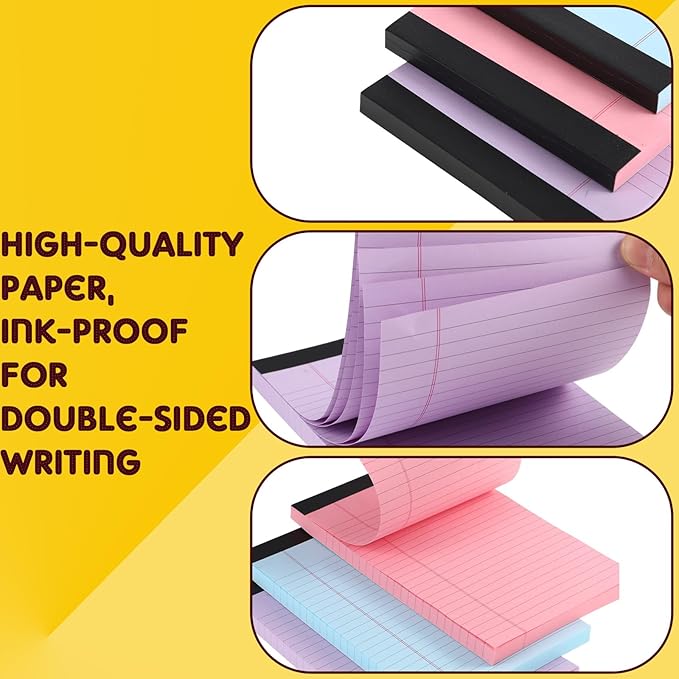 Honoson 6 Pack Legal Pads 5 x 8 College Ruled Colored Notepad 600 Sheets Wide Ruled Writing Pads 100 Sheets/pad Lined Paper Bulk for Office School Classroom Teacher Students Supplies, 3 Colors