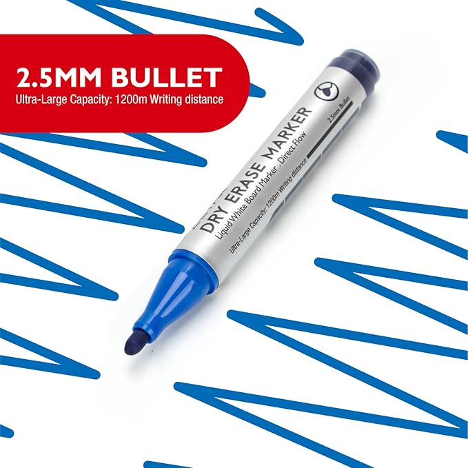 ZEYAR Dry Erase Marker Low-Odor Bullet Tip, Ultra-Large Capacity, Advanced Direct Flow Structure, Whiteboard Marker for School, Office, Home, 4 Count (2 Black,Blue,Red)