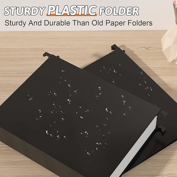 Extra Capacity Plastic Hanging File Folder Letter Size,12 Pack Reinforced Hang Folders with Heavy Duty 2 Inch Expansion,Durable Hanging Organizer Designed for Bulky Files(Black)