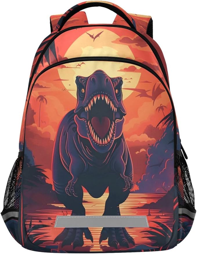 Dinosaur Sunset Backpack for Boys Girls Elementary School Bag Kids Bookbag Travel Rucksack