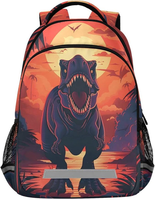 Dinosaur Sunset Backpack for Boys Girls Elementary School Bag Kids Bookbag Travel Rucksack