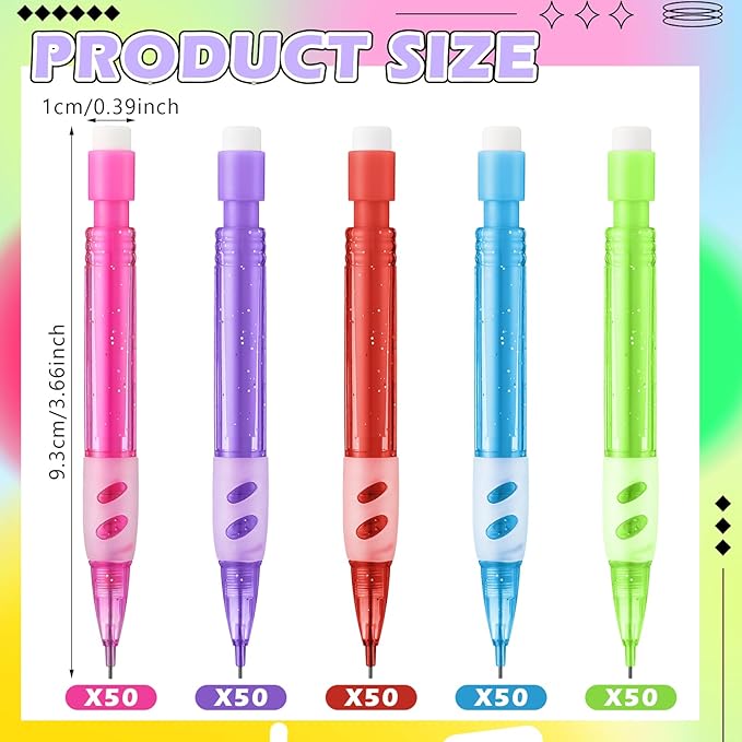 250 Pcs Mini Mechanical Pencils Automatic Pencils with Erasers 0.7 mm Small Point for Writing Drawing Sketching Home Office School Supplies