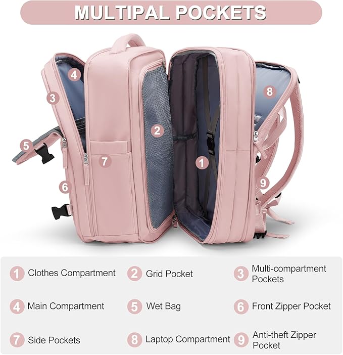 Casual Backpack Traveling Backpack, A-pink, Expandable, Travel Backpacks