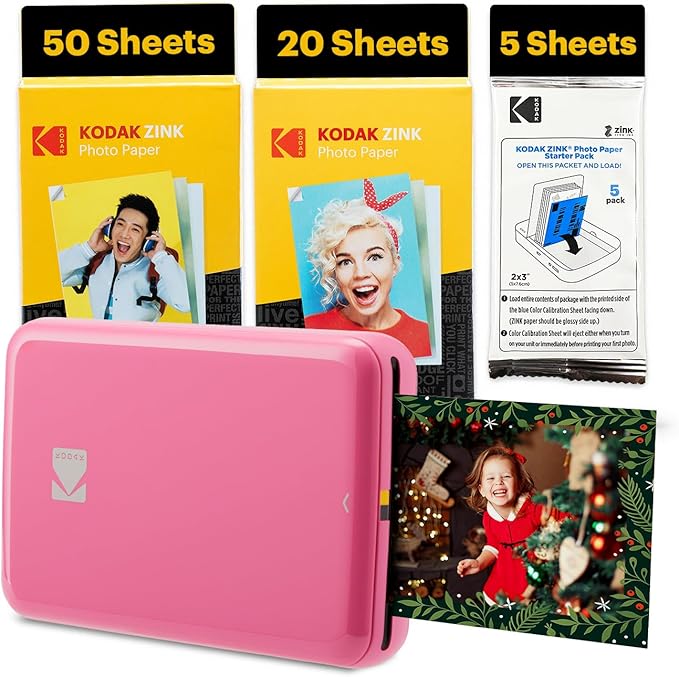 KODAK Step Instant Smartphone Photo Printer - 75 Sheets Bundle - Portable Mini Color Wireless Mobile Printer - Zink 2x3” Sticky-Back Photos - Bluetooth Compatible with Smart Devices - Fun App -Pink
