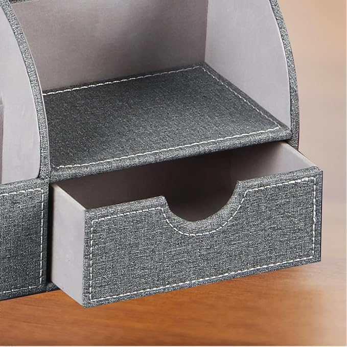 Desk Organizer, PU Leather Desktop Organizers and Accessories, Office Supplies Multi-Functional Caddy Storage with 6 Compartments and 1 Drawer,