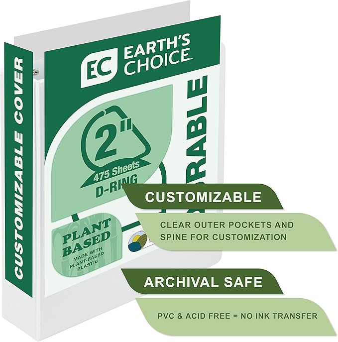 Samsill Plant-Based 2 Inch Durable D-Ring, Made in USA, View Binder, Eco-Friendly, USDA Certified Biobased, White