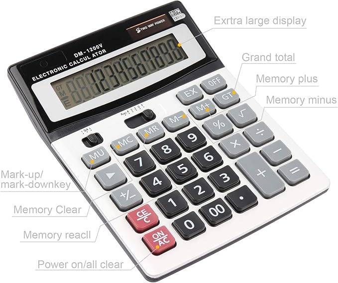 Large Electronic Calculator Counter Solar & Battery Power 12 Digit Display Multi-Functional Big Button for Business Office School Calculating (1 x Calculator)