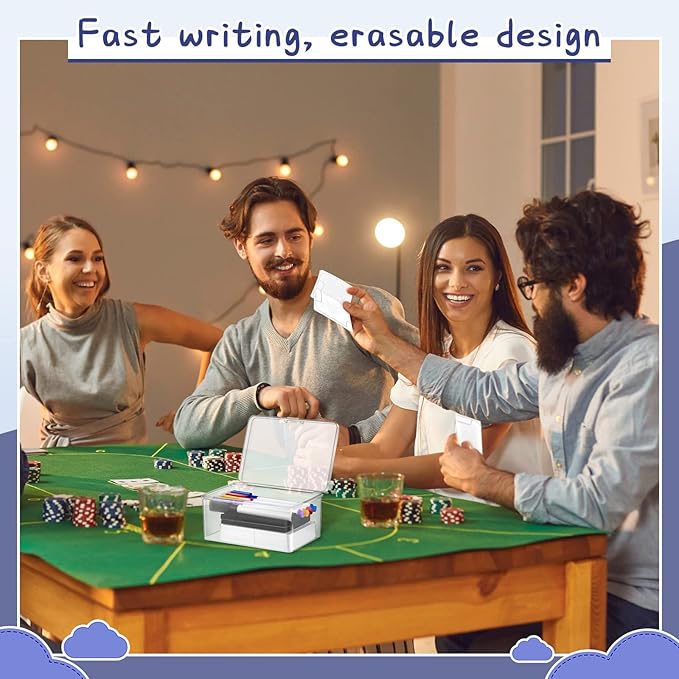 Crtiin 50-Piece Reusable Dry Erase Tokens Set - Blank Index Cards with 5 Color-Coded Markers, 2 Eraser Cloths & Storage Box for DIY Card Games, Flashcards, to-Do Lists, Kids & Adults