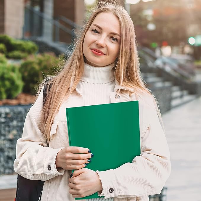 ViVin Sturdy 12-Pack Plastic Folders, Folder with Pockets and Prongs, 2 Pocket Poly File, Plastic Folders with 3-Prong Fasteners, fits 8.5 * 11 Letter Size Paper, for School/Home/Office Use (Green)