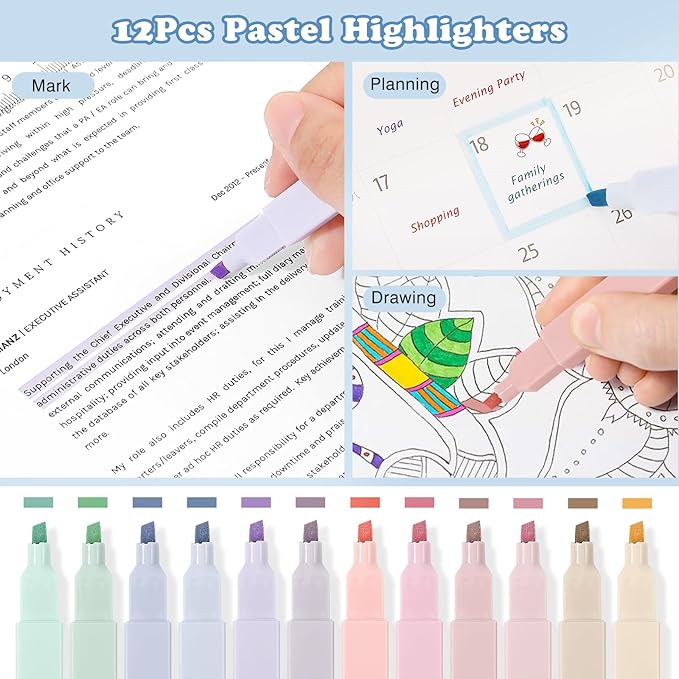 MoKo 60Pcs Aesthetic School Supplies with Cute Pencil Case,12 Pastel Highlighters,5 Black Ink Gel Pens,6 Mechanical Pencil Set 0.5 & 0.7 mm for Students Stationary College Essentials