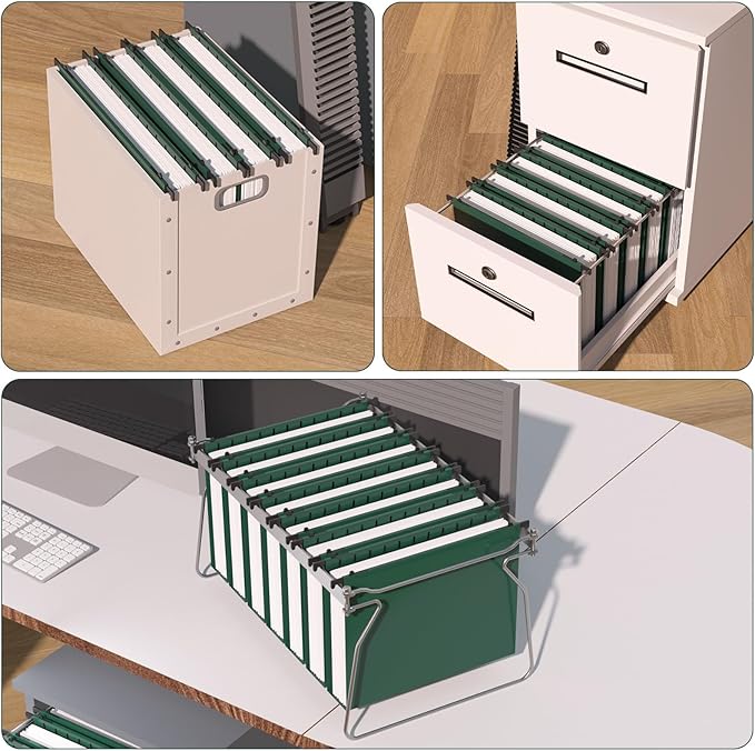 Plastic Hanging File Folder Extra Capacity,12 Pack Reinforced Hang Folders with Heavy Duty 2 Inch Expansion,Filing Cabinet Folders Letter Size,Hanging Organizer Designed for Bulky Files(Green)