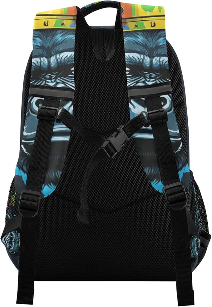 Gorilla with Crown Backpack for Boys Girls Elementary School Bag Kids Bookbag Travel Rucksack