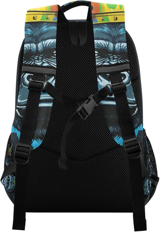 Gorilla with Crown Backpack for Boys Girls Elementary School Bag Kids Bookbag Travel Rucksack