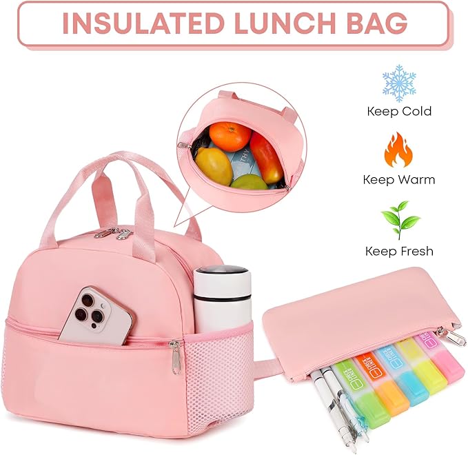 3PCS School Backpack For Student Women College Middle High Teen Girls Bookbag Waterproof Laptop Bag Pink