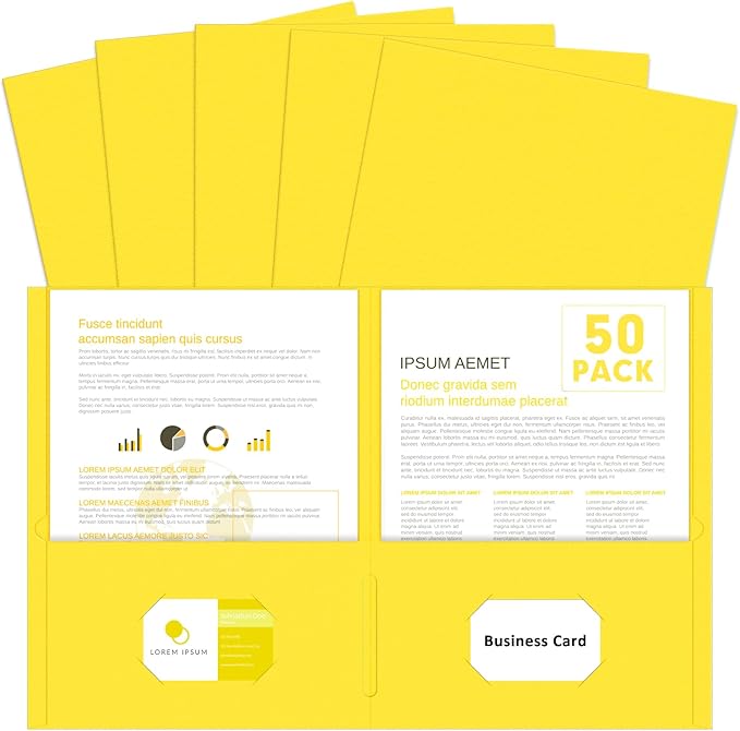Two Pocket Folders, PANDRI 50 Pack 2 Pocket Folders, Letter Size Paper File Folder for School Office Home Business, Yellow